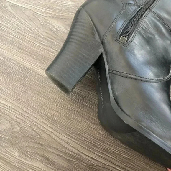 Harley Davidson Black Leather Heeled Western Block Heel Mid Calf Boots Point Toe - Picture 11 of 13